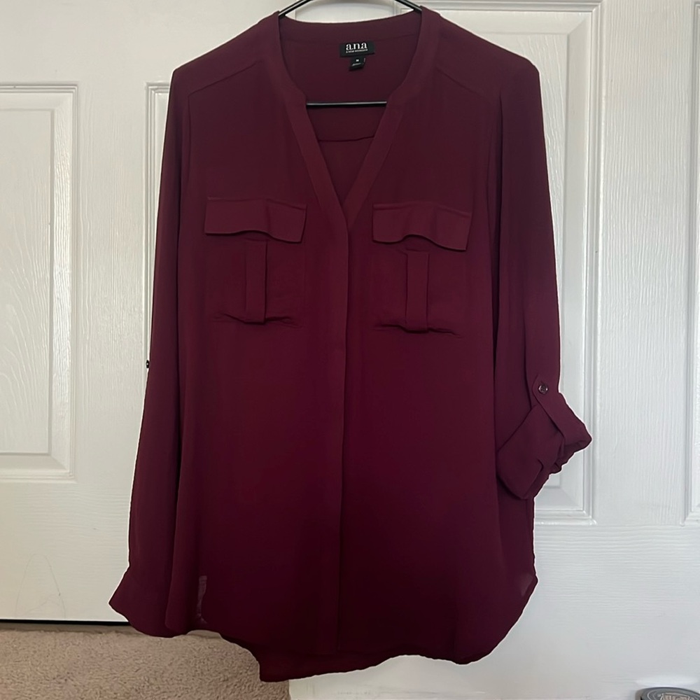 Maroon work shirt, worn once, not flattering for myself but super cute!